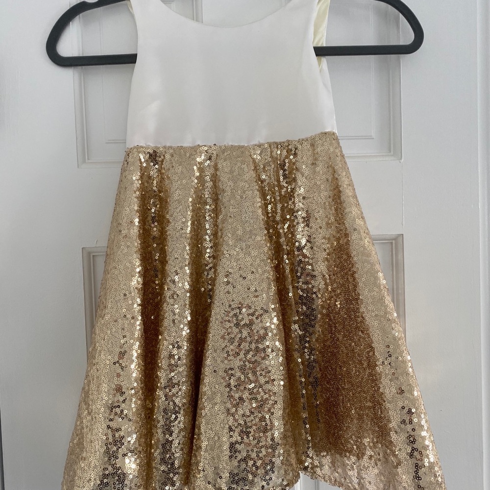 White & Gold Flower Girl Dress